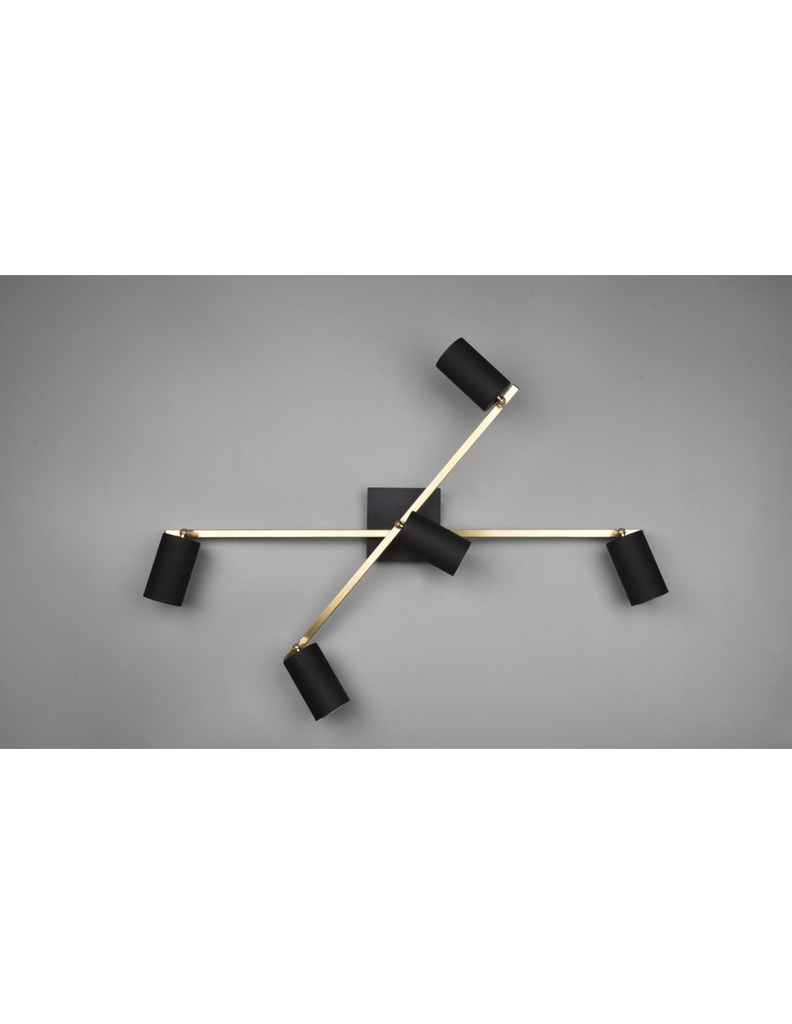 Faretto Marley Bacchette Oro 5 Spot Cilindrici Neri Orientabili Trio Lighting