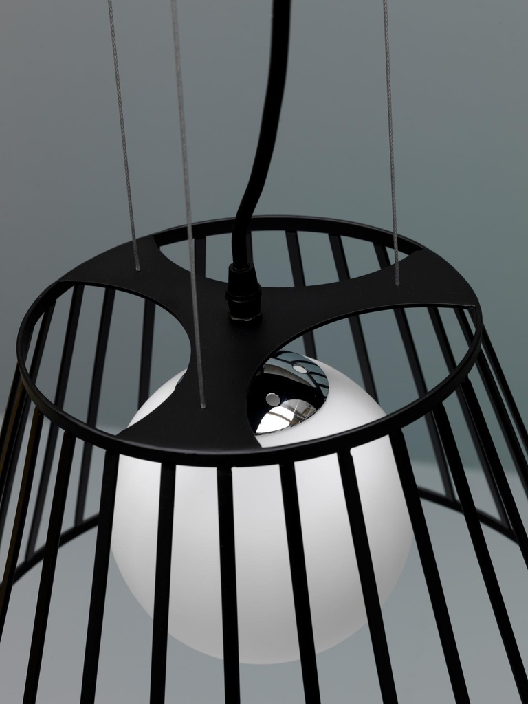 Lampada a sospesione in metallo con paralume nero D25/35xD20/35x120h cm