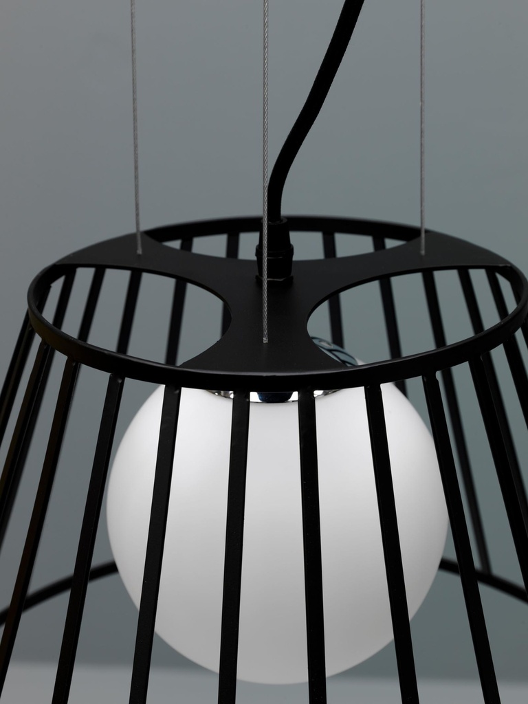 Lampada a sospesione in metallo con paralume nero D25/35xD20/35x120h cm