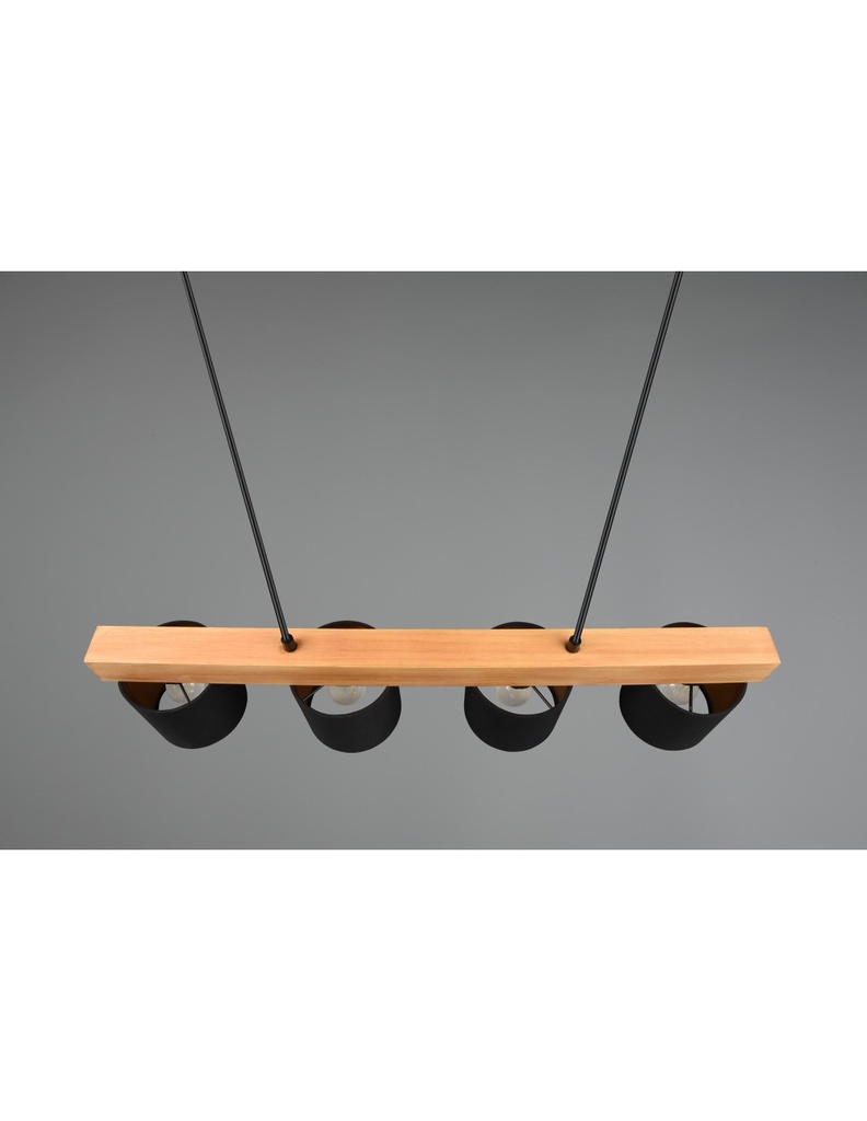Lampadario Lineare Legno 4 Paralumi Nero Cameron Trio Lighting