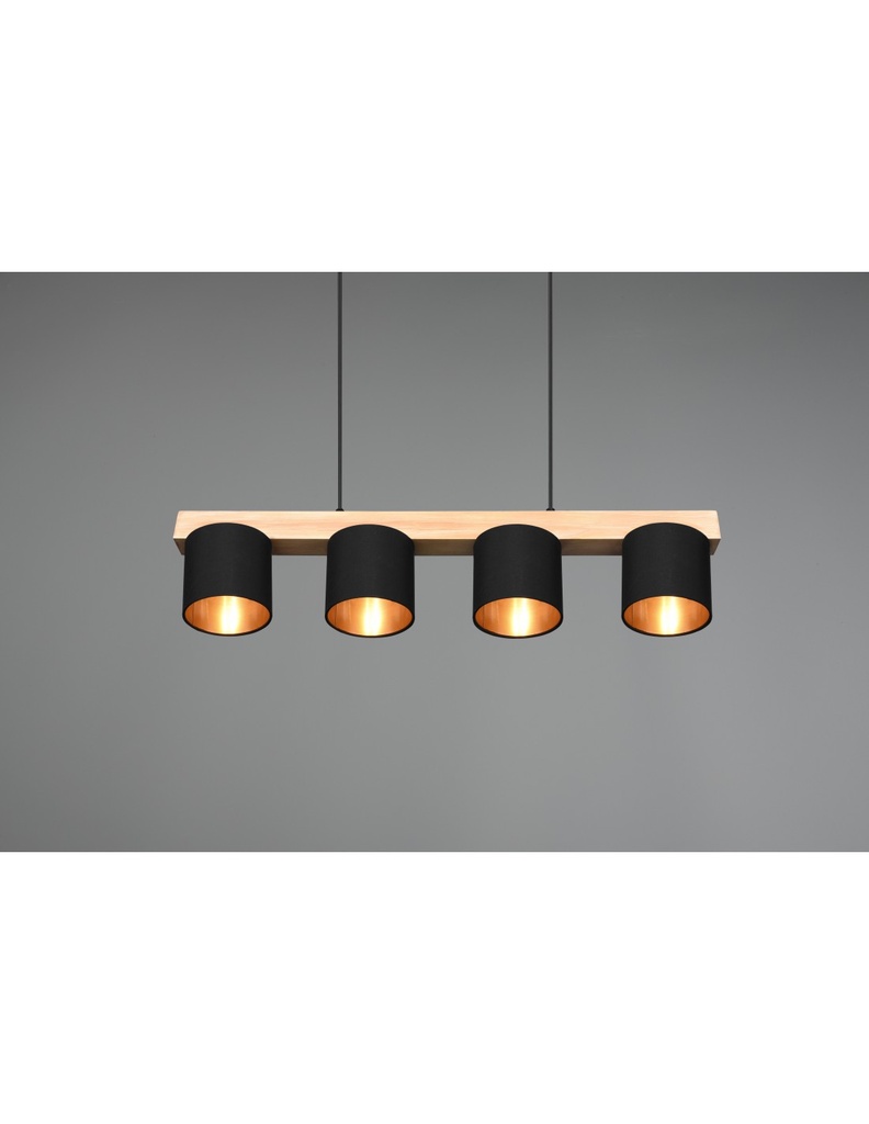 Lampadario Lineare Legno 4 Paralumi Nero Cameron Trio Lighting