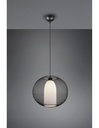 Lampadario Sospensione Diffusore Gabbia Tonda Metallica Nero Con Vetro Opale Filo Trio Lighting