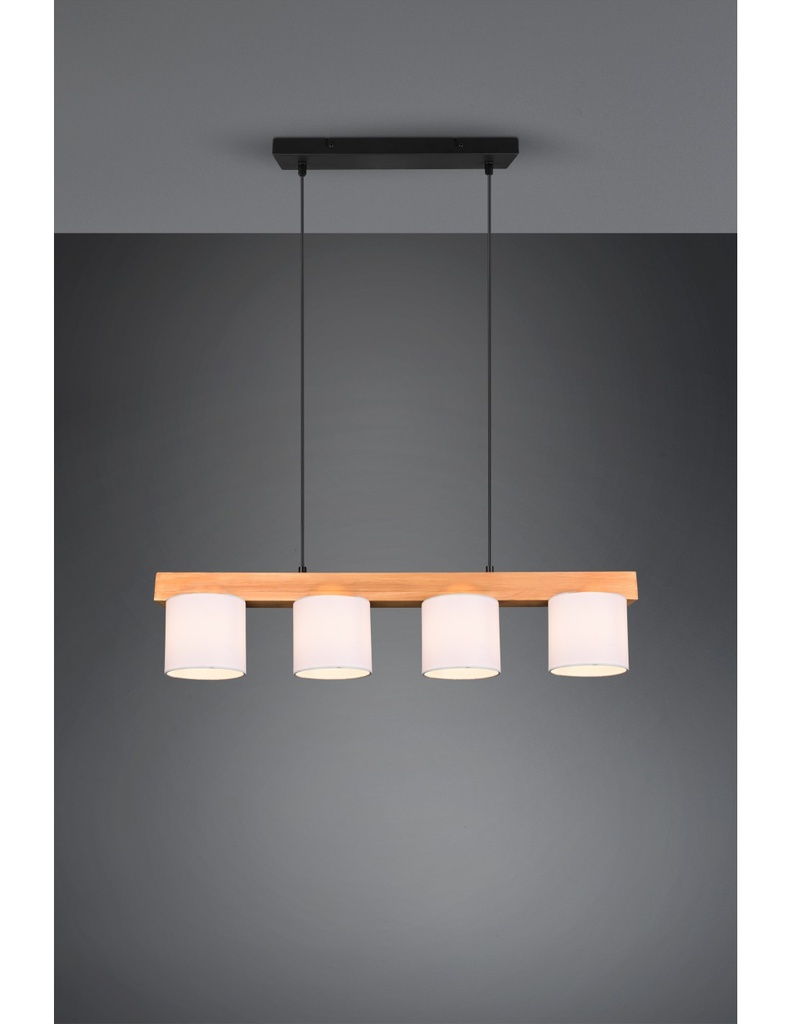 Lampadario Sospensione Legno 4 Paralumi Bianchi Cameron Trio Lighting