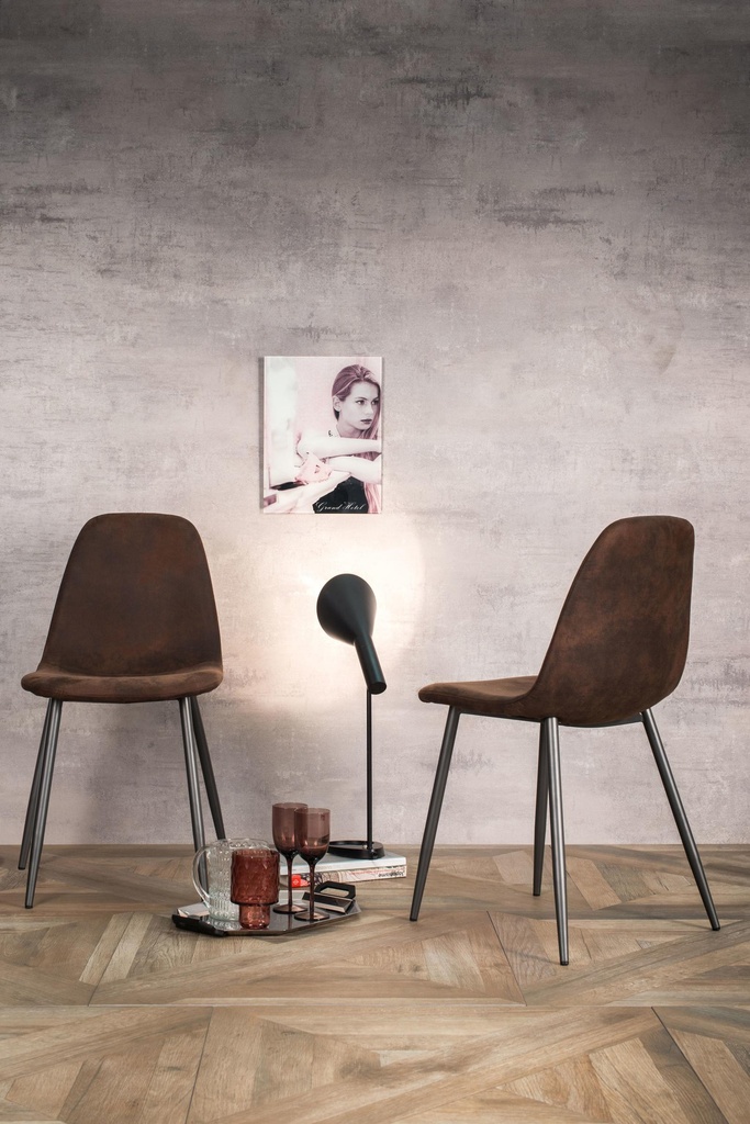 4x Sedia in similpelle vintage e seduta moka 44x50x84h cm