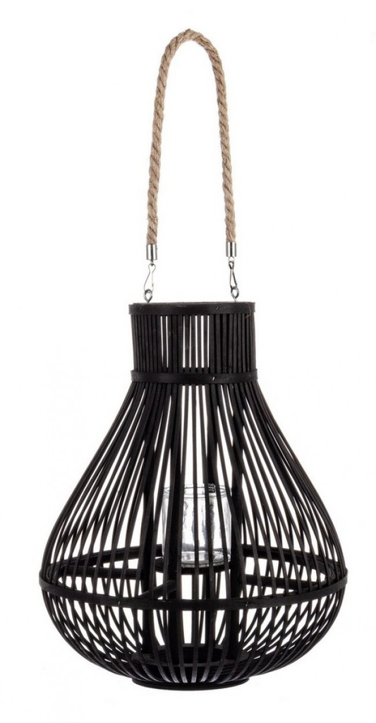 Lanterna Belem nero con manico in bamboo