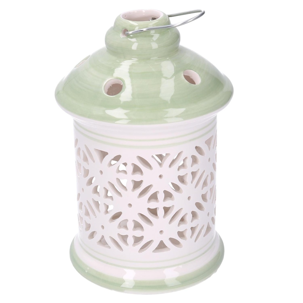 Lanterna ceramica verde tondo cmø11,5h17,5
