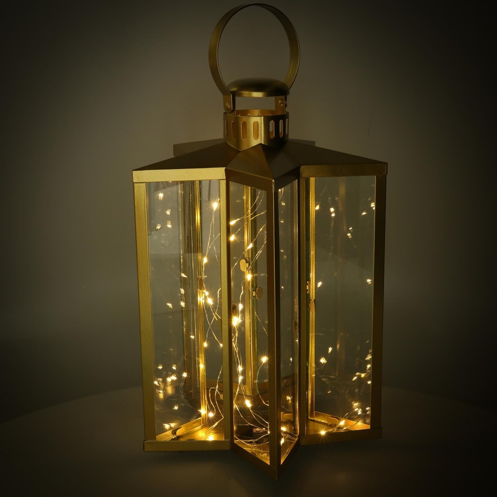 Lanterna led metallo stella oro cm27,5x27,5h42-48