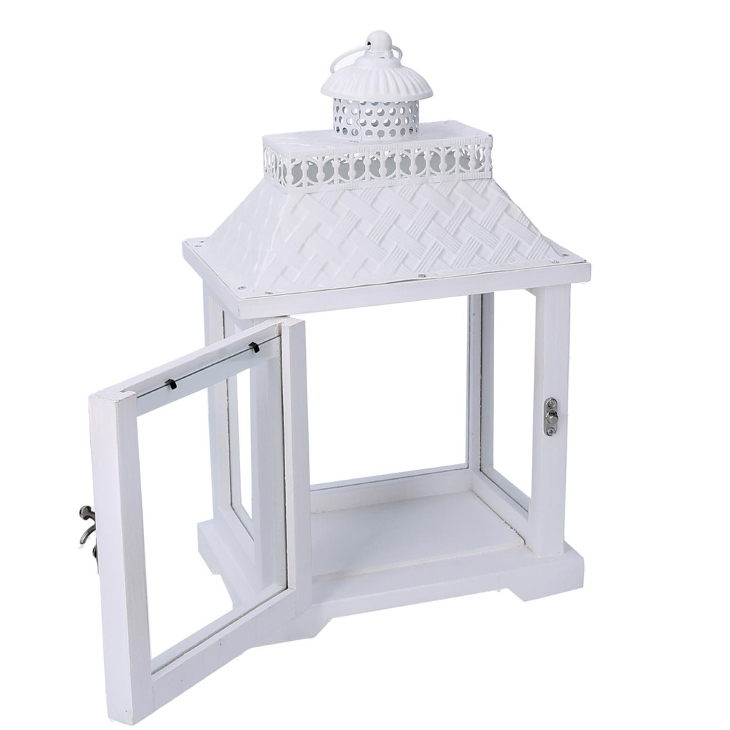 Lanterna legno bianco quadro cm24x16h39