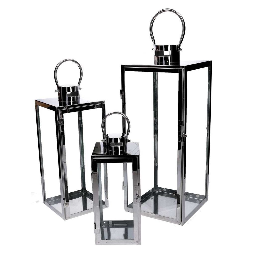 Lanterna metallo 1-3 argento quadro cm21x20,3h52,5