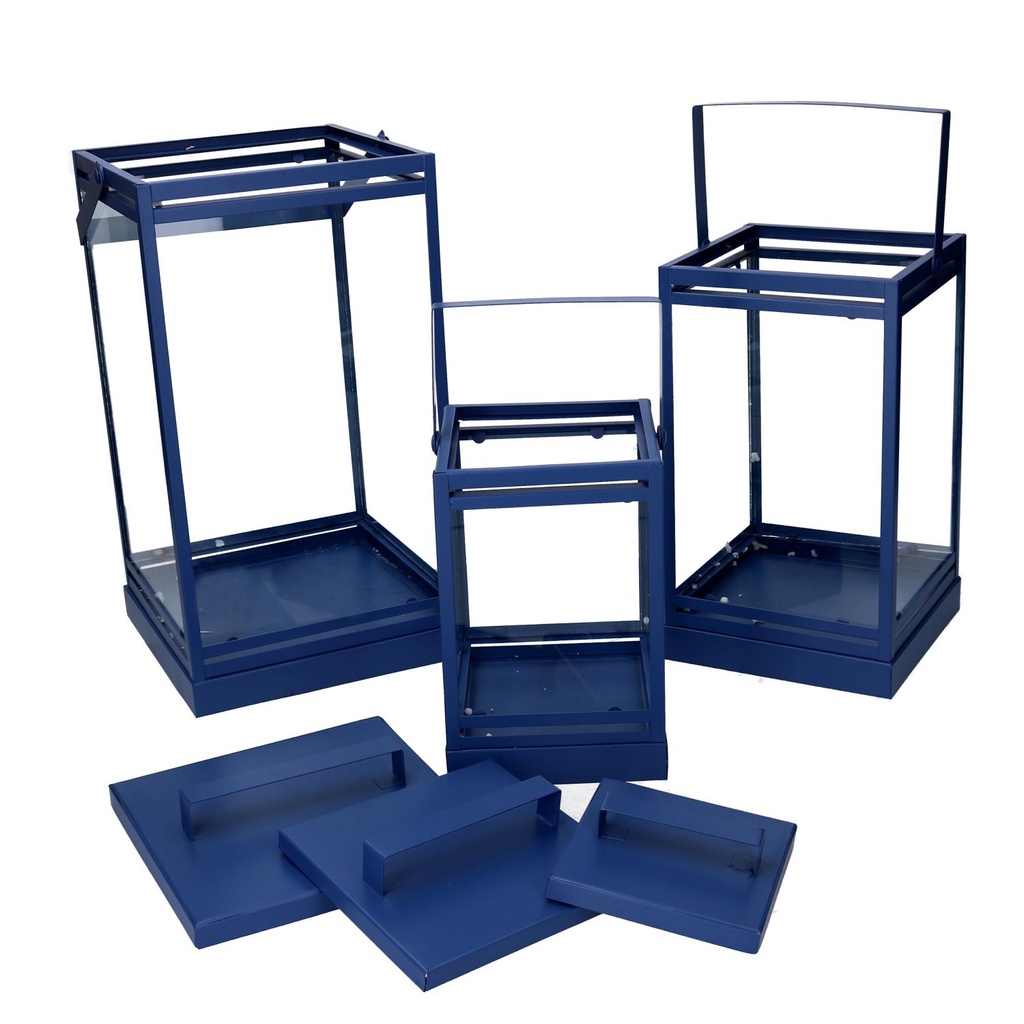 Metal lantern 1-3 blue 18x18h36.3-42.5 cm