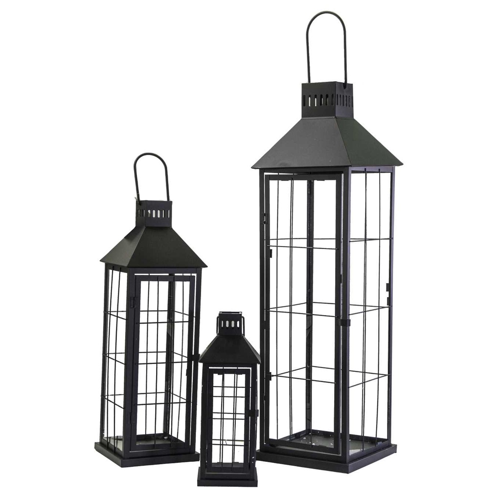 Lanterna metallo 1-3 nero quadro cm26x26h87,5