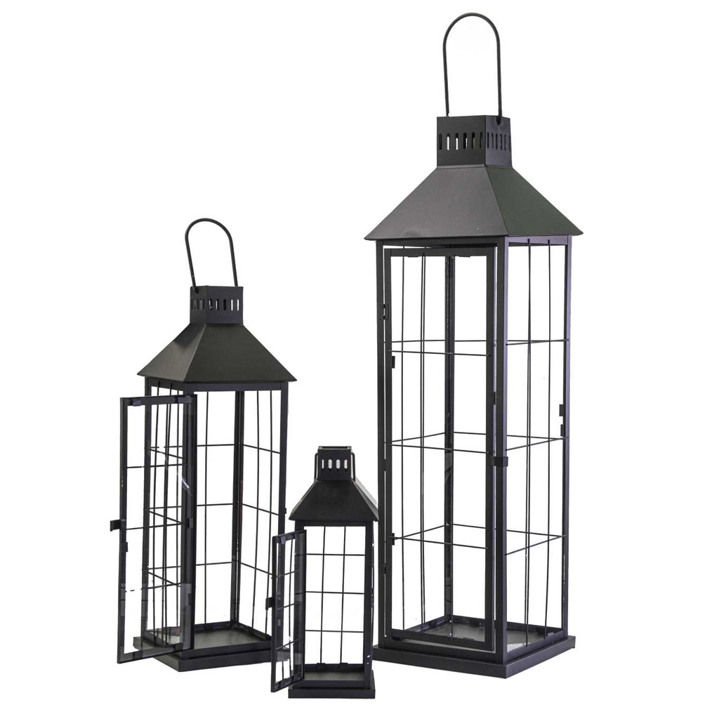 Lanterna metallo 1-3 nero quadro cm26x26h87,5
