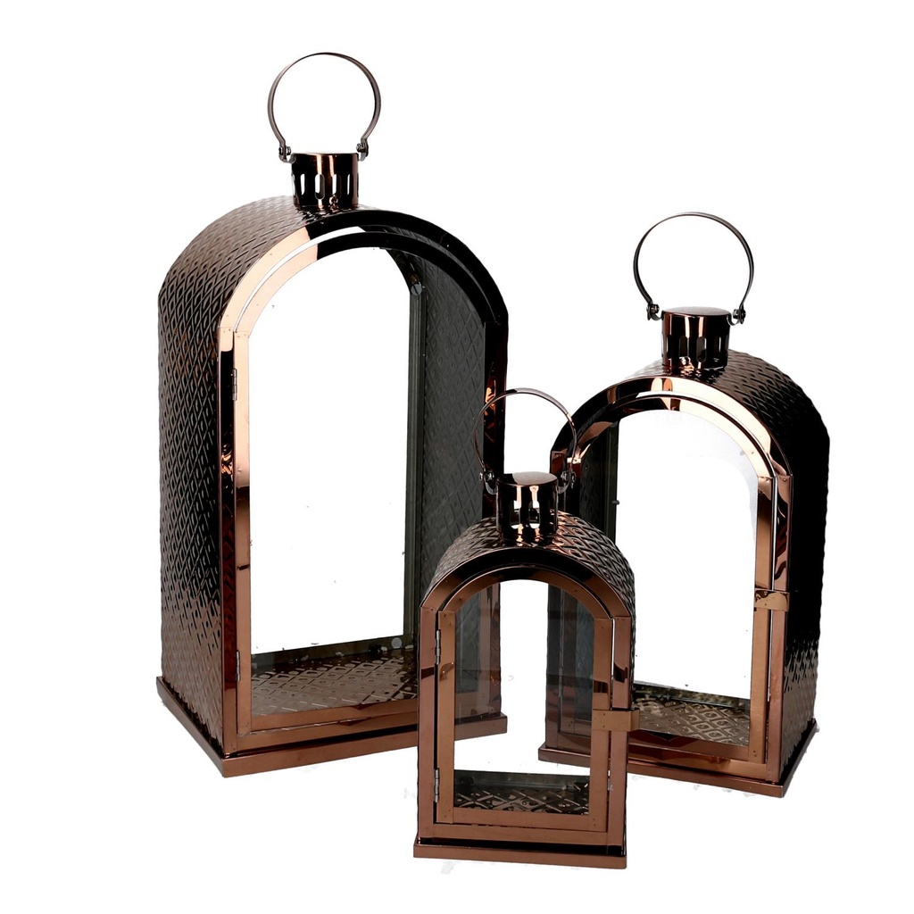 Lanterna metallo 1-3 rame rettangolare cm25x26h49-56