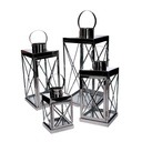 Lanterna metallo 1-4 argento quadro cm22,5x22h49,5