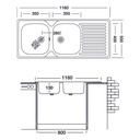 Lavello cucina due vasche acciaio da incasso  gocciolatoio a dx 50x116 cm