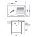 Lavello cucina vasca acciaio inox da incasso gocciolatoio dx 50x79 cm