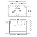 Lavello da cucina due vasche in acciaio inox da appoggio 50x80 cm
