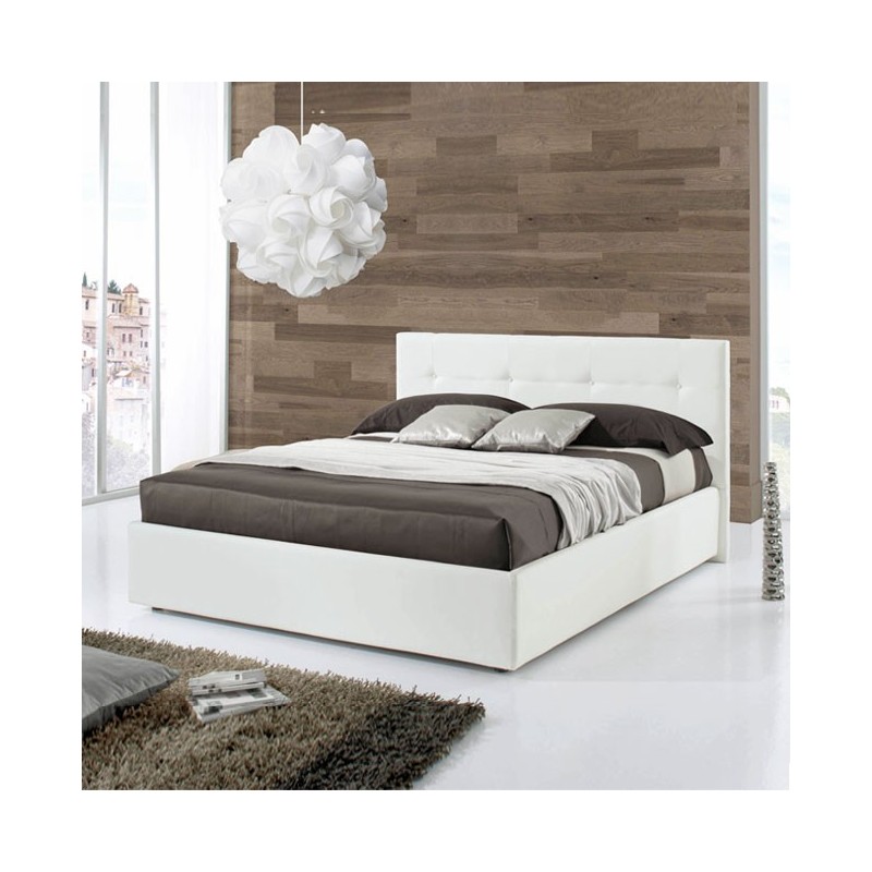 Letto matrimoniale c/ contenitore  in ecopelle Bianco 182x205xh.120 cm