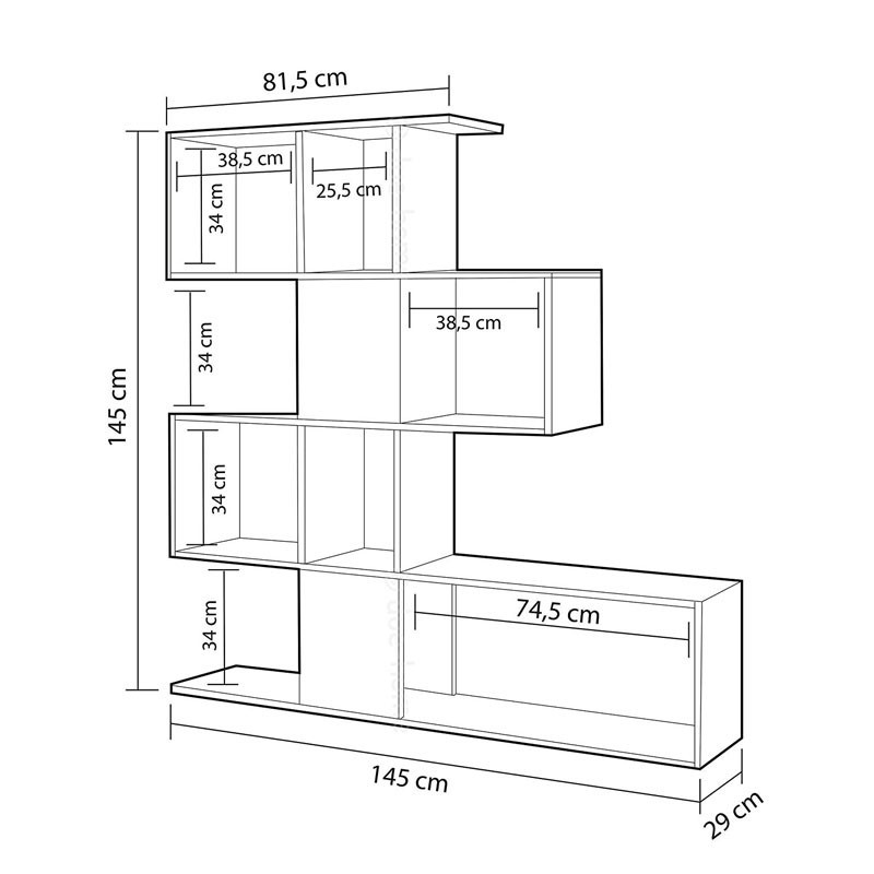 Libreria scaffale 4 livelli  9 scomparti bianco grigio 145x29xh.145 cm