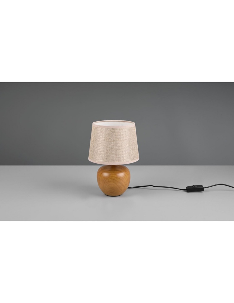 Lumetto Tavolo Luxor Base Effetto Legno Paralume Tessuto Beige Trio Lighting
