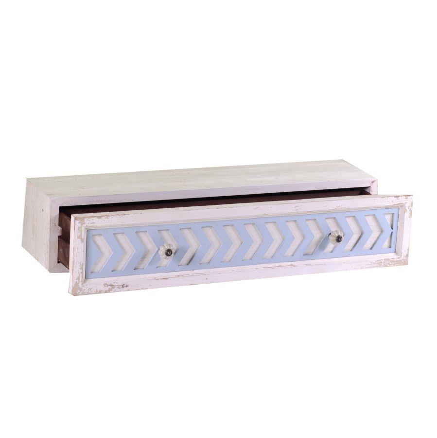 Mensola legno cipro con cassetto shabby cm 21 x 80 x h 16,5