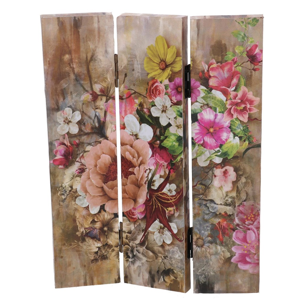 Paravento stampa 3 ante con fiori rosa cm120,6x2,5h180