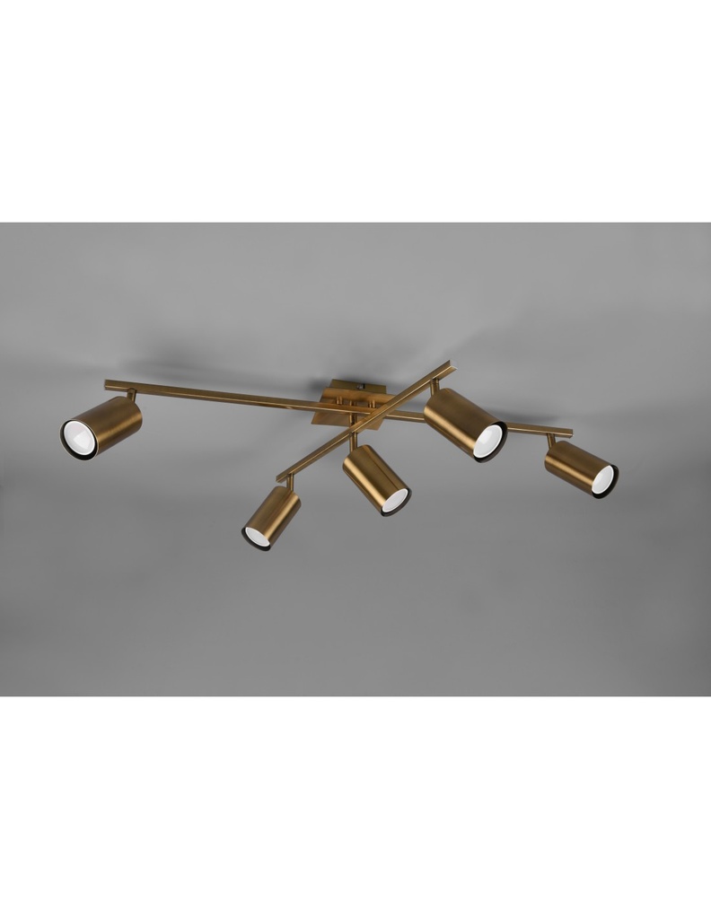 Plafoniera Con 5 Faretti Orientabili Marley Ottone Invecchiato Trio Lighting