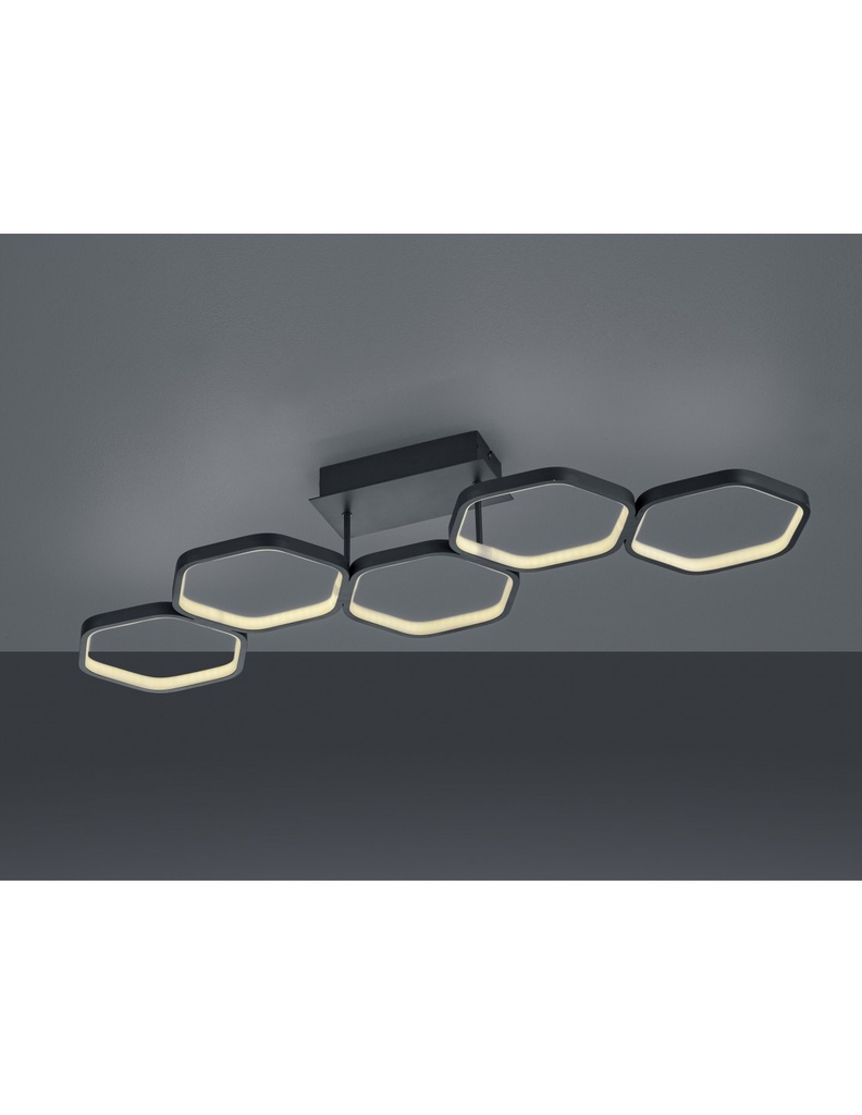 Plafoniera Led Dimmerabile Vigo 5 Esagoni L90 cm Antracite Trio Lighting