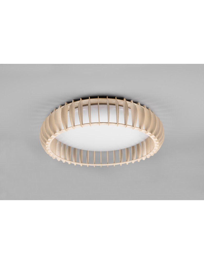 Plafoniera Legno Naturale Led 38w Dimmer Monte Trio Lighting
