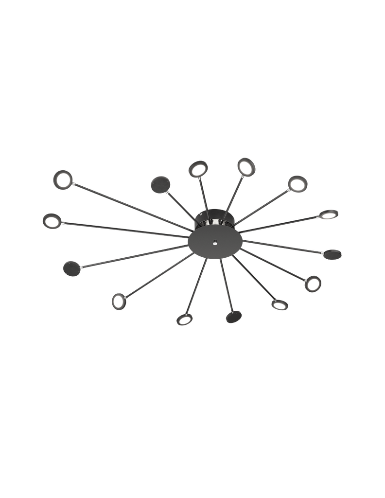 Plafoniera Pavone Luce Indiretta e 14 Punti Led Orientabili Peacock Nero Trio Lighting