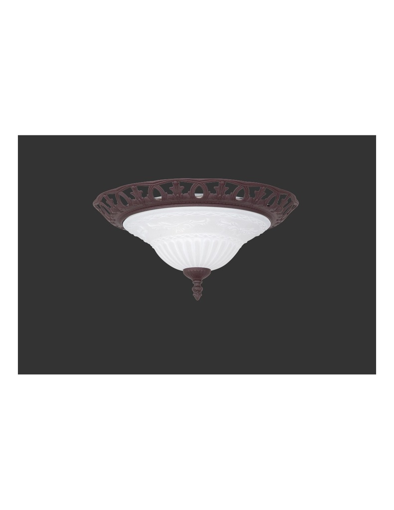 Plafoniera Rustica Ruggine 2 x E27 Vetro Opale Ø38 cm Trio Lighting