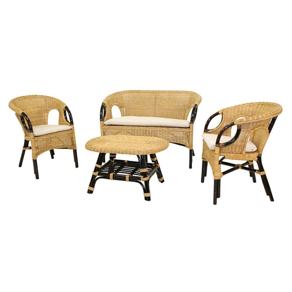 Salotto lucrezia 4 pz rattan c/c noce naturale rattan