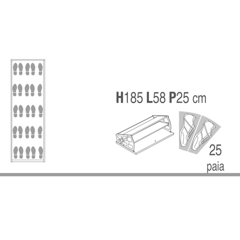 Space-saving slim shoe rack with five doors in Ossido White 63x29x h190 cm