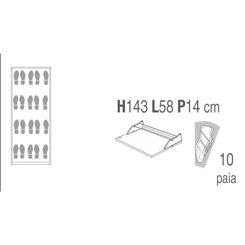 Space-saving slim shoe rack with four Ash White mirrored doors 63x18x h154 cm