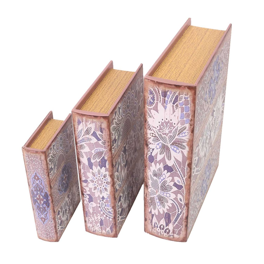 Book box faux leather 1-3 gray flowersrectangular cm32x24h8
