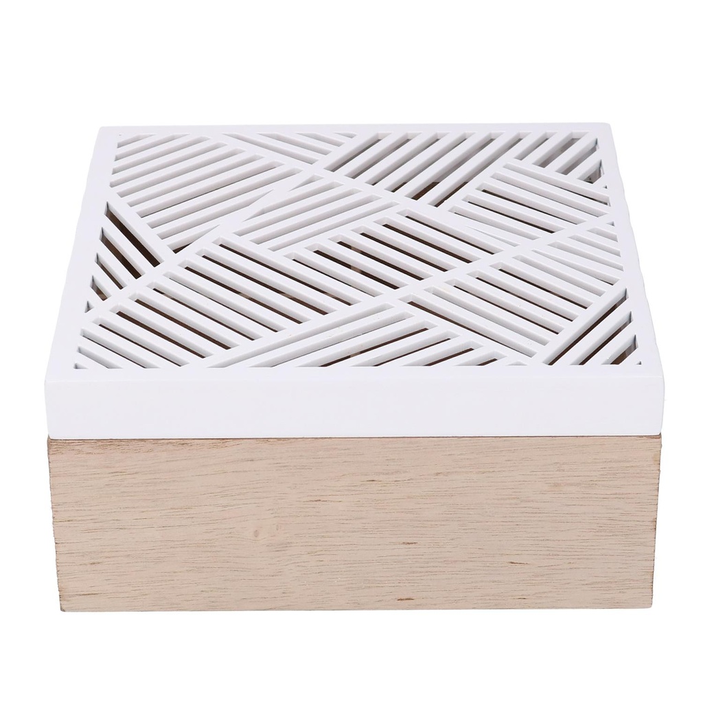 Scatola portathe legno bianco quadro 4 scomparti cm18x18h8