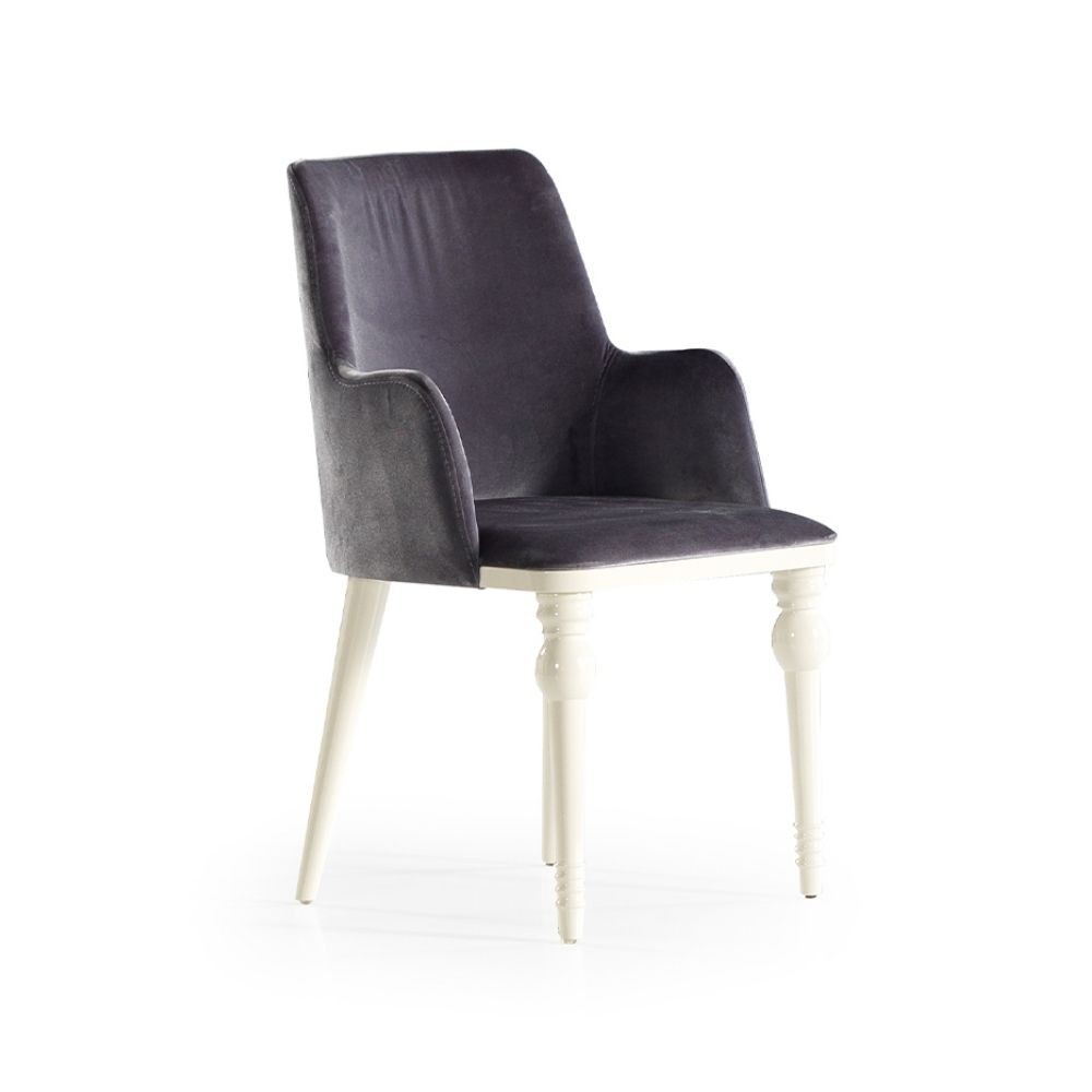 Sedia Zen vellutino grigio e gambe bianco