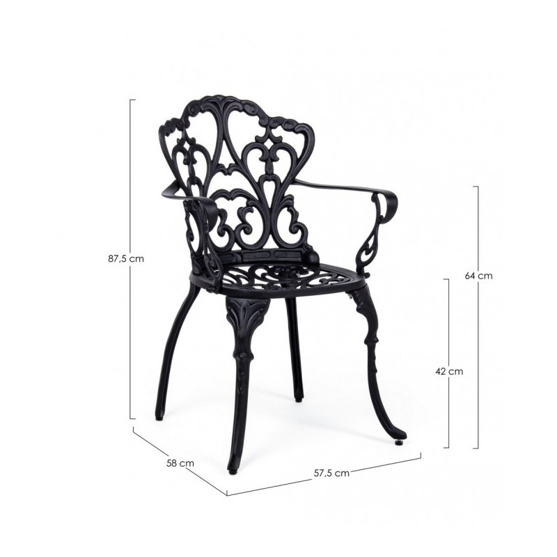 Sedia alluminio antracite esterno barocco cm 57.5x  58 x  87.5h