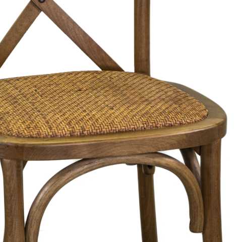 Sedia legno cross marrone seduta intreccio impilabile cm50x50h46,5/88