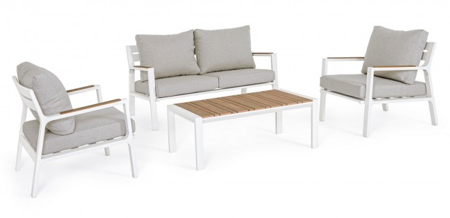 Set 4 salotto bianco con cuscino in alluminio