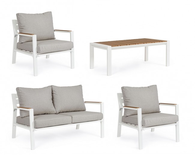 Set 4 salotto bianco con cuscino in alluminio