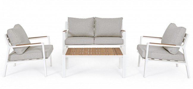 Set 4 salotto bianco con cuscino in alluminio