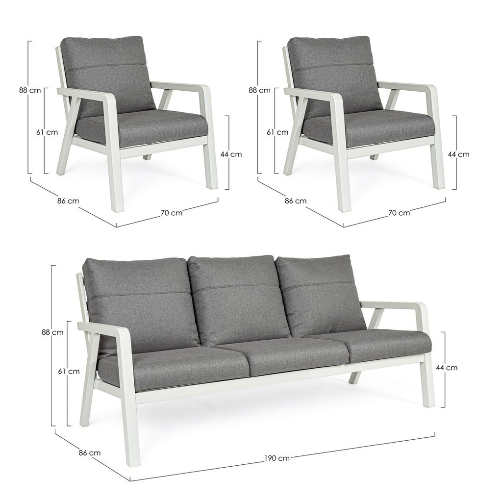 Set salotto 3 pz con cuscini Truman Lunar