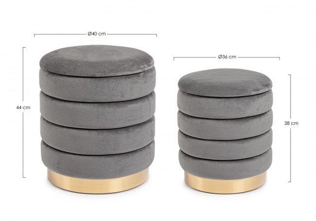 Set2 Pouf Contenitore Darina Grigio in velluto
