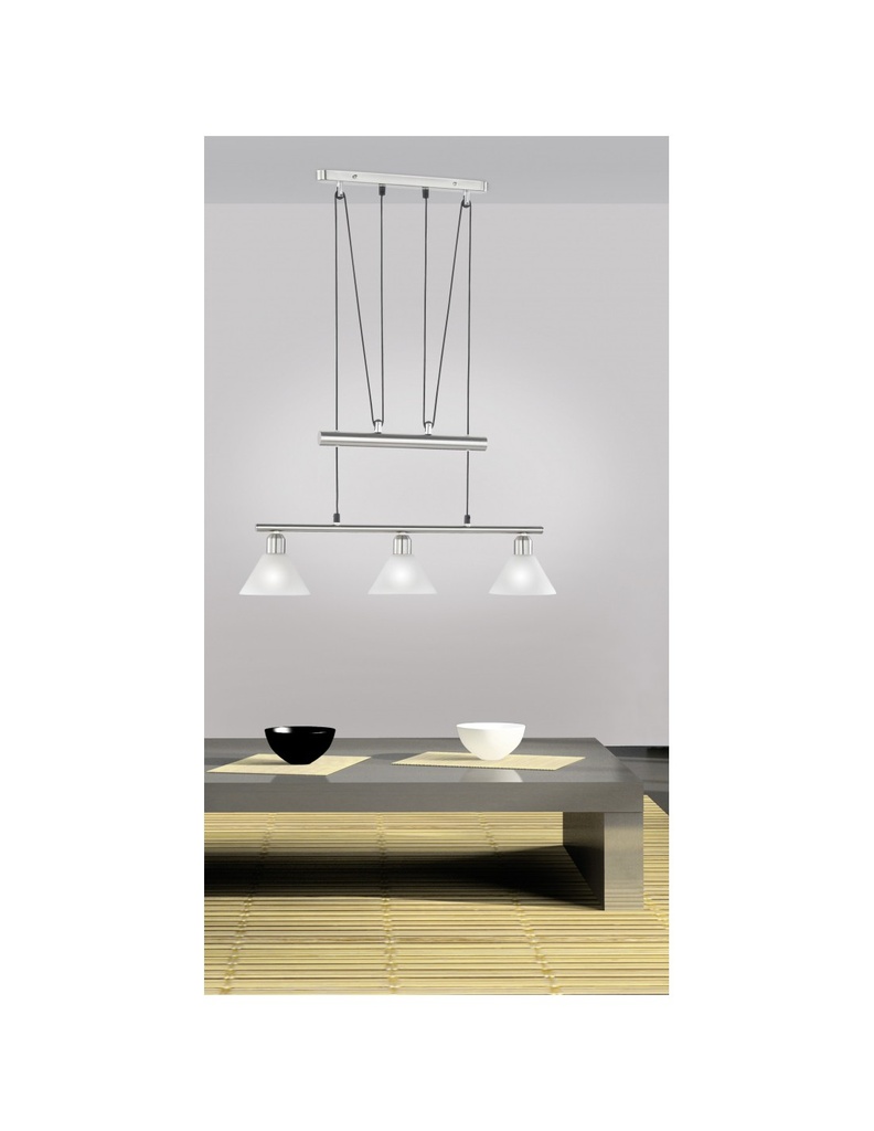 Sospensione 3 Luci Saliscendi Stamina Nichel L66 cm Trio Lighting