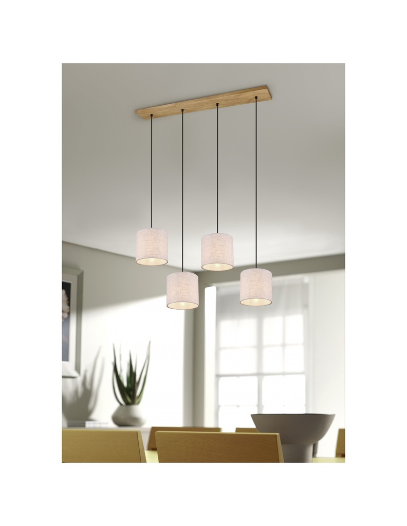 Sospensione Elmau 4xE27 Nichel E Paralumi Sabbia L100 cm Trio Lighting