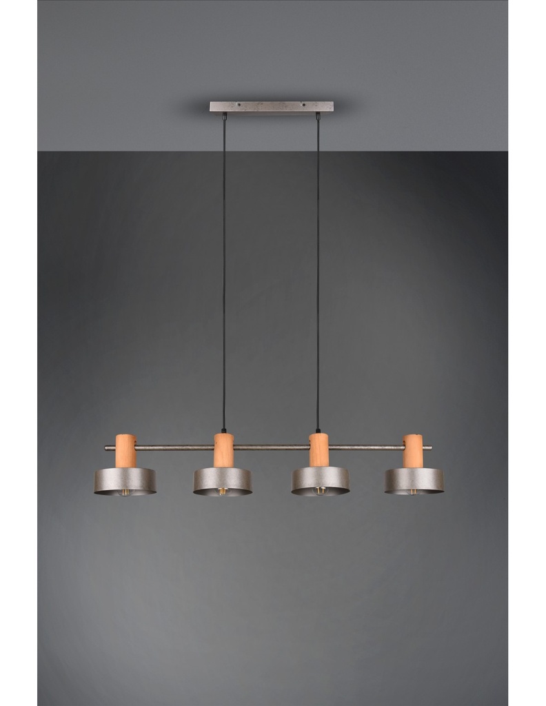 Sospensione Gaya 4xE14 Nichel Antico E Legno L90 cm Trio Lighting