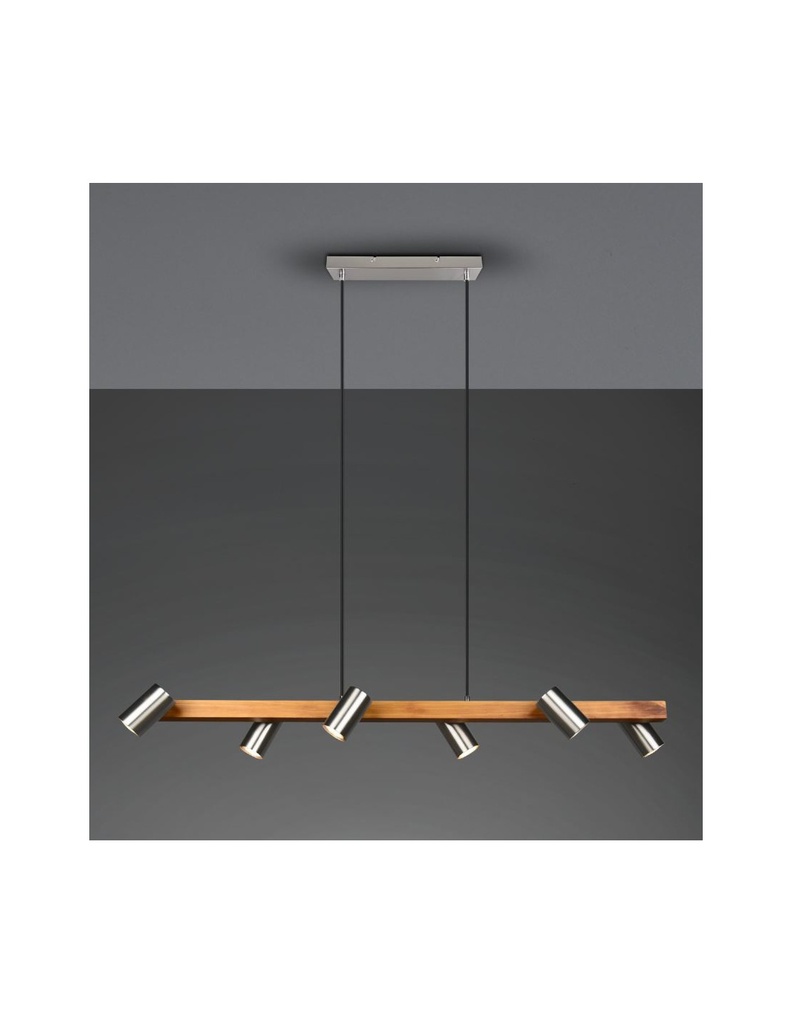 Sospensione Isola Legno 6 Spot Nichel Cilindrici Orientabili Marley Trio Lighting