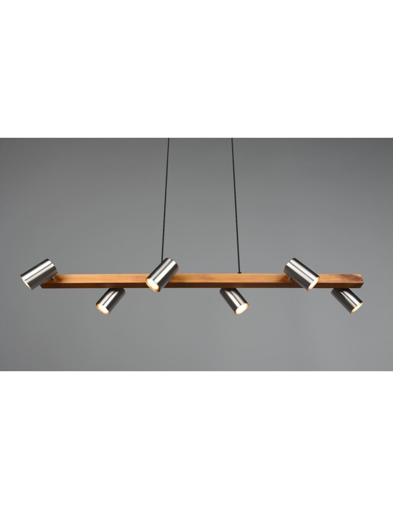 Sospensione Isola Legno 6 Spot Nichel Cilindrici Orientabili Marley Trio Lighting