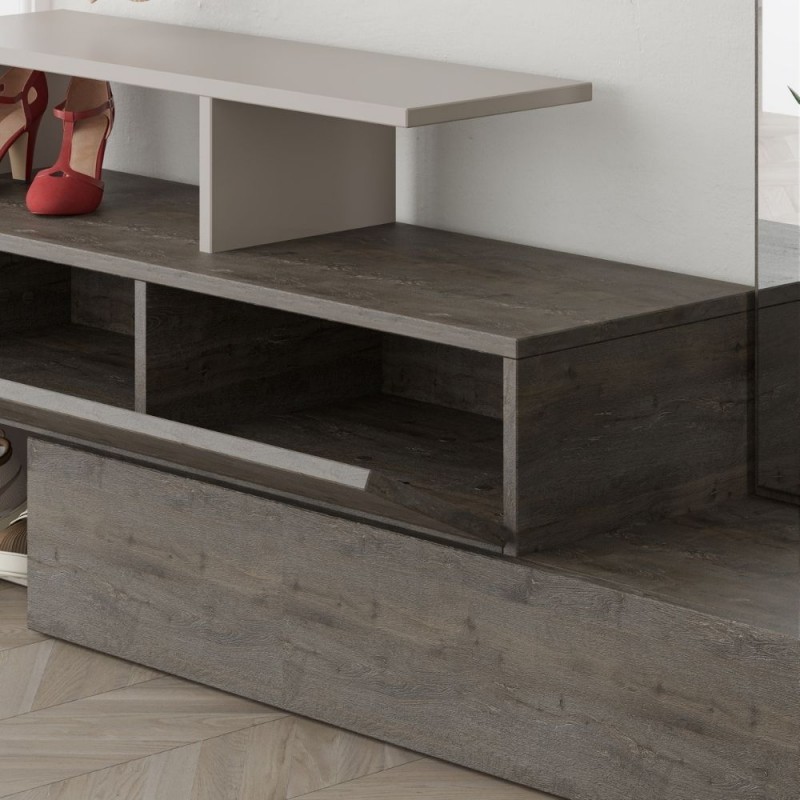 Mobile da ingresso tortora e noce con specchio Ramda 137x35xh.154 cm